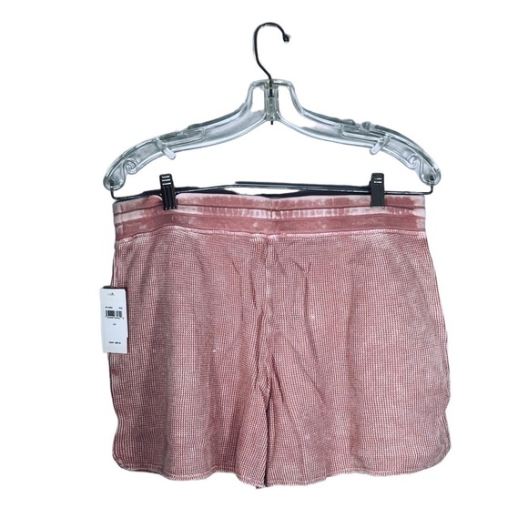 SPLENDID shorts tie waist thermal waffle mineral wash raw hem rose cotton size L - Picture 3 of 14